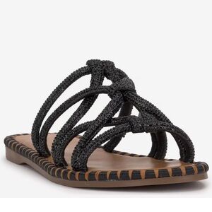 Jessica Simpson 8 Briellea Embellished Black Flat Sandals